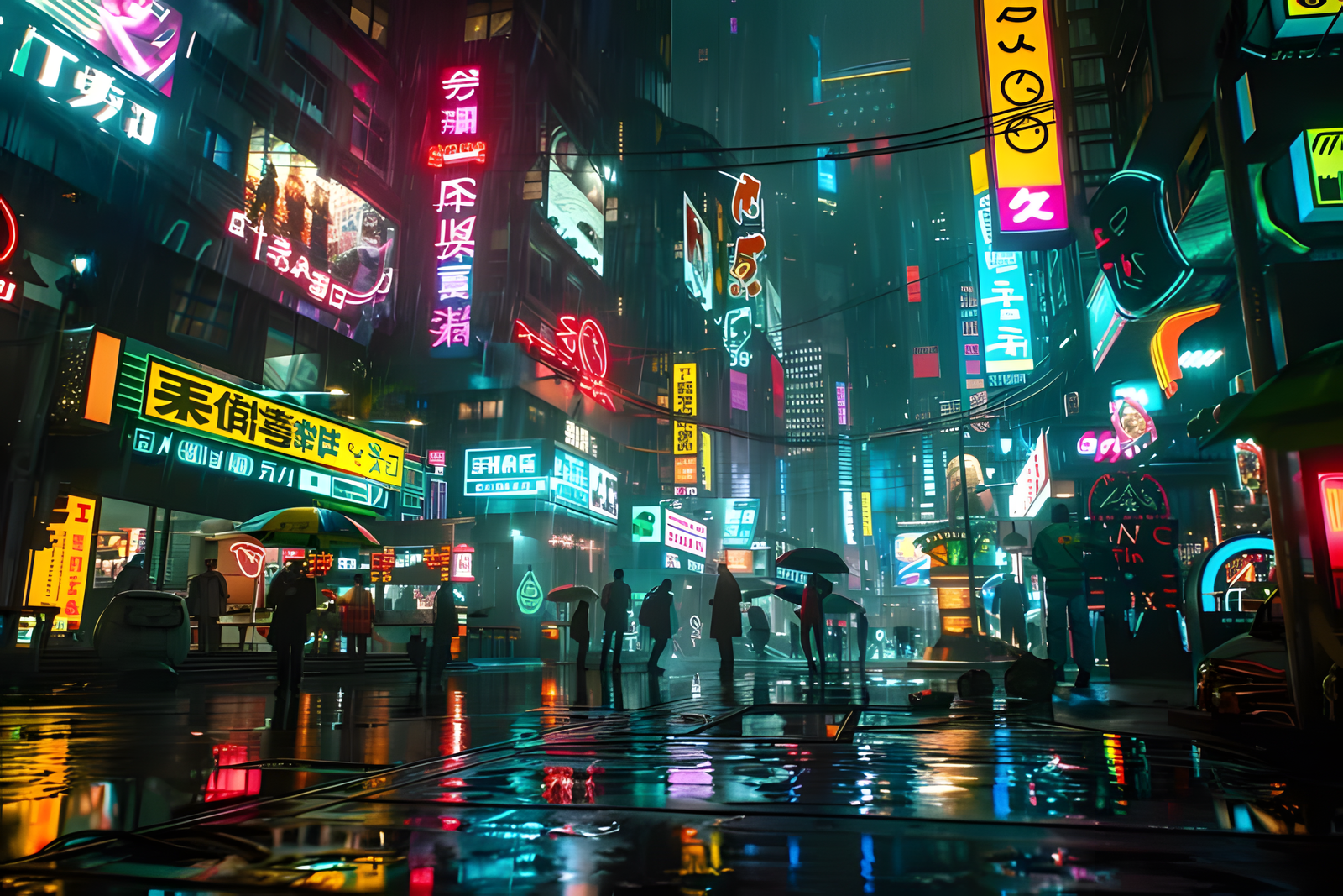 Neon Cyber City Rain 4K Desktop Wallpaper Free Download | WatchOut Walls